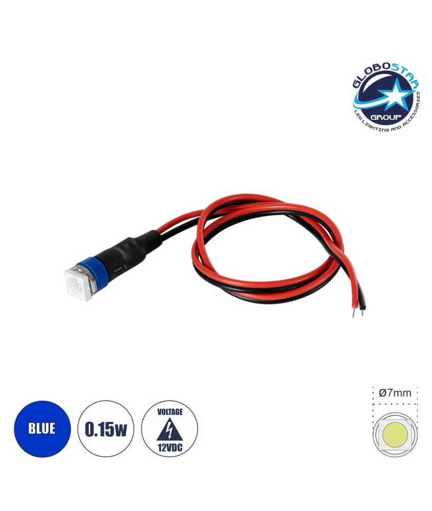 GloboStar® SMD-LED 81487 Υψηλής Ισχύος SMD LED 0.15W DC 12V - Φ0.7 x Υ2.3cm - Μπλε - Dimmable - 2 Χρόνια Εγγύηση